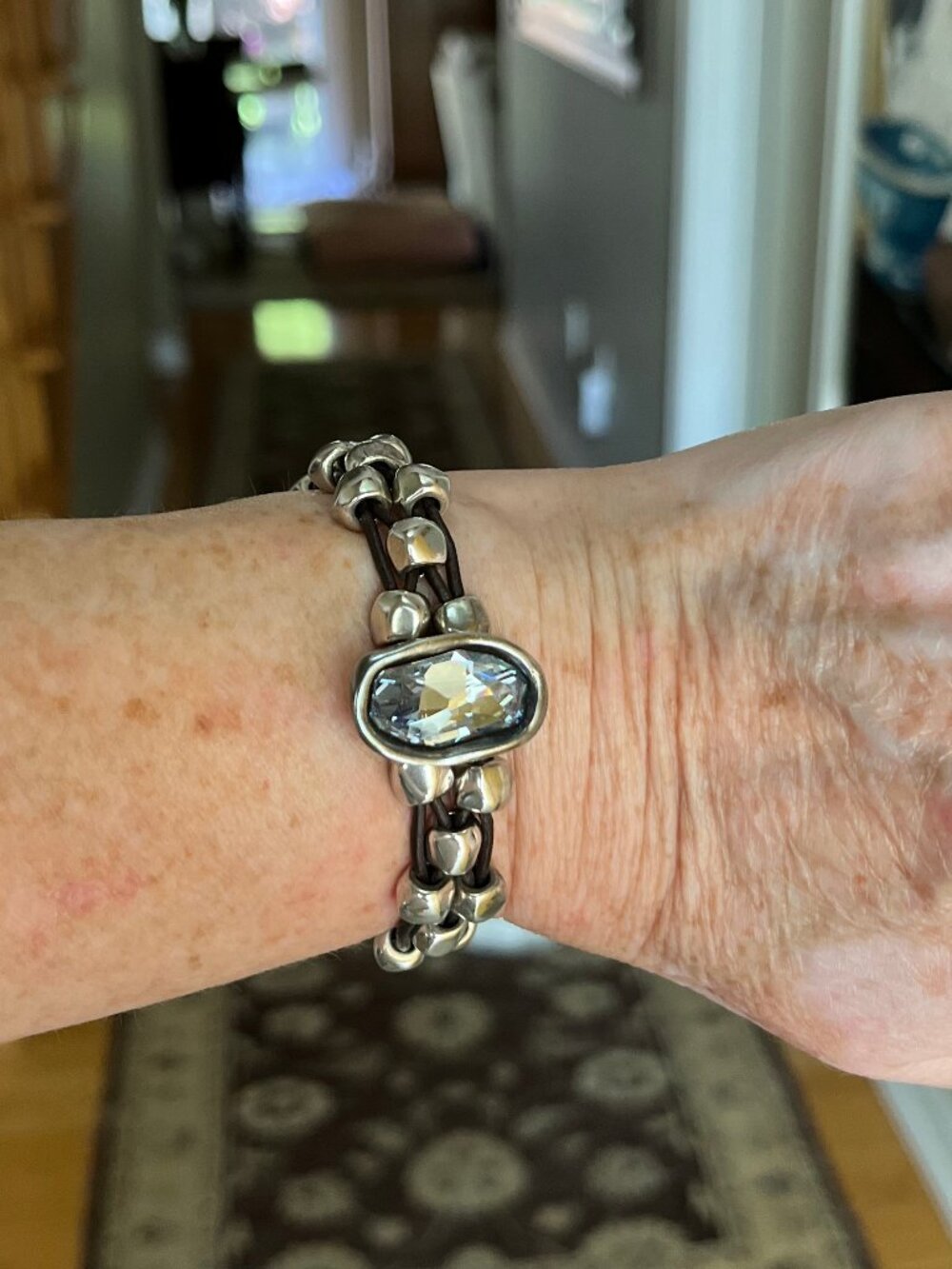 Uno de 50 Leather Cord with Blue Crystal Bracelet - Authentic